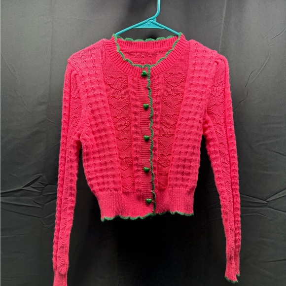 SHEIN Sweaters - SHEIN Fuchsia Cardigan with Olive Trim Sz S (12QT)